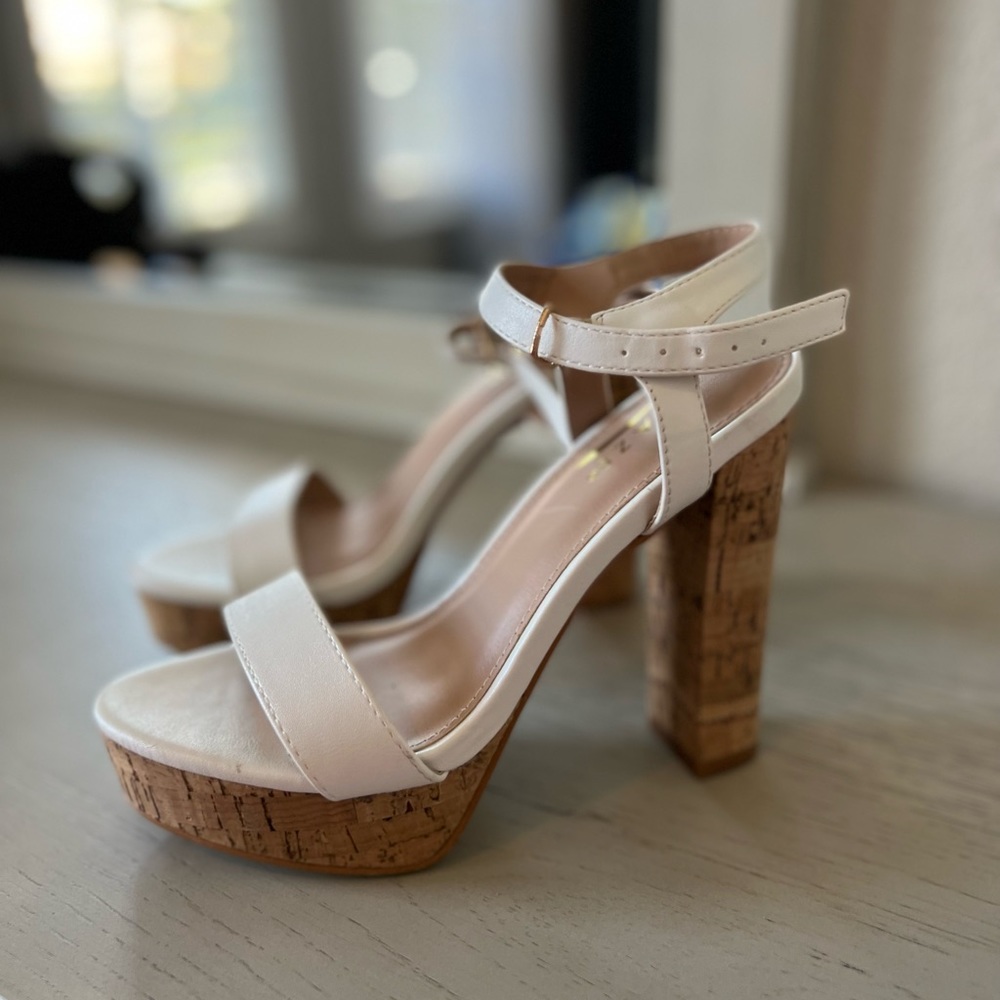 White cork heels